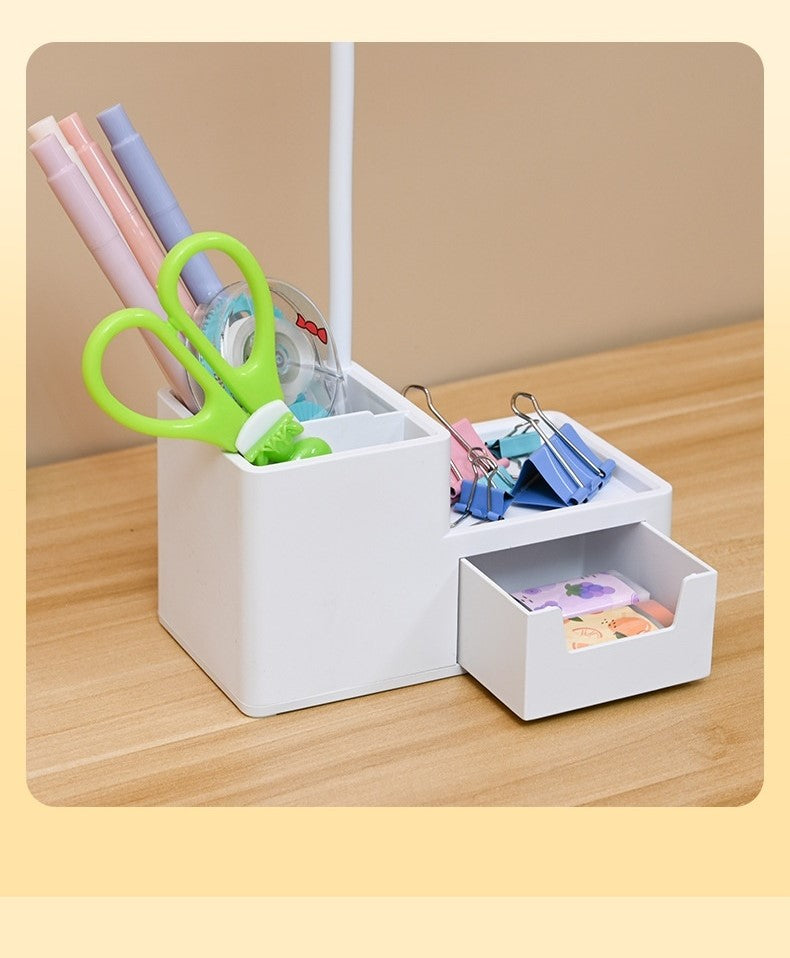 Lampe LED bureau avec porte-stylos – Protection oculaire, rechargeable, 4W, design minimaliste