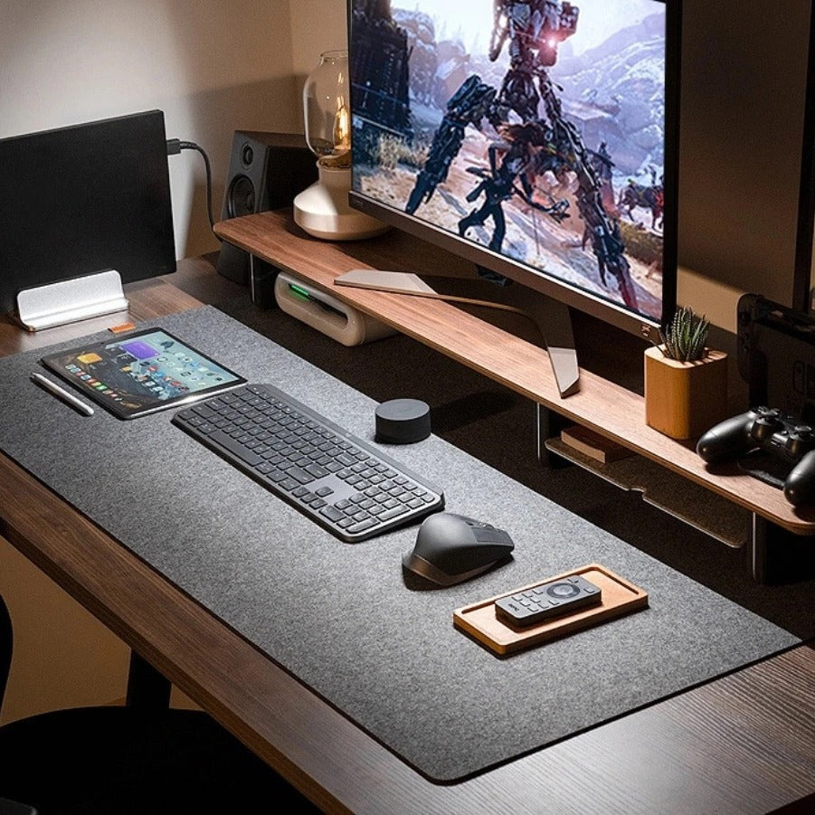 Tapis de bureau en feutre – Antidérapant, multi-tailles, gris noir, foncé ou clair