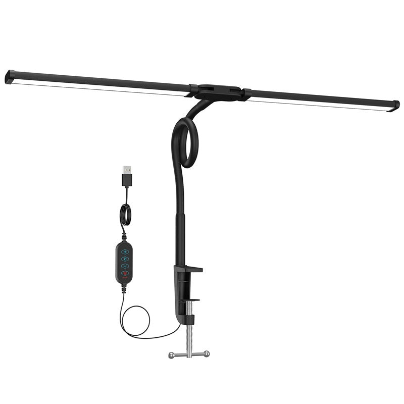 Lampe bureau double tête à pince – Protection oculaire, USB, timer 30 min, noir ou blanc