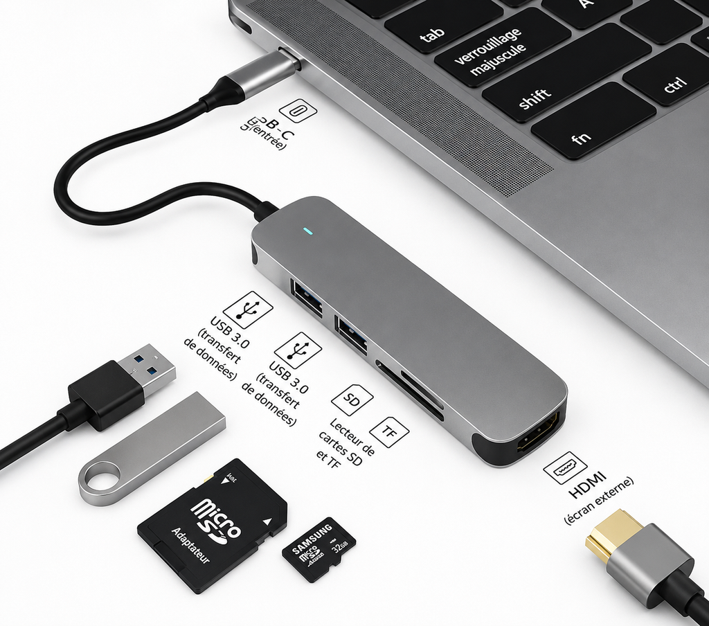 Hub USB-C multiport HDMI – Docking station pour MacBook et PC, jusqu'à 15-en-1