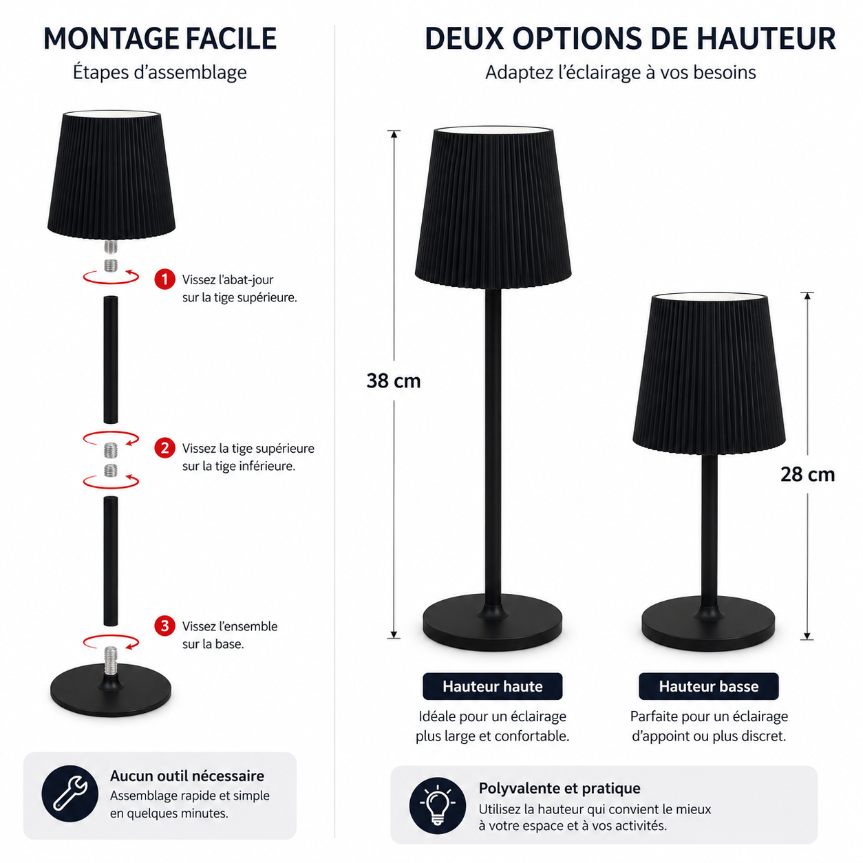 Lampe de bureau sans fil rechargeable – Design géométrique, 5 coloris, vendue seule ou en duo