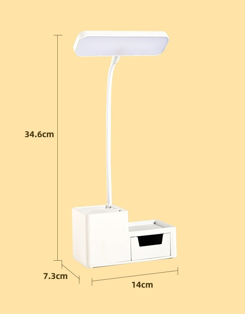 Lampe LED bureau avec porte-stylos – Protection oculaire, rechargeable, 4W, design minimaliste
