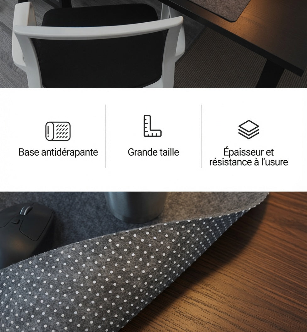 Tapis de bureau en feutre – Antidérapant, multi-tailles, gris noir, foncé ou clair