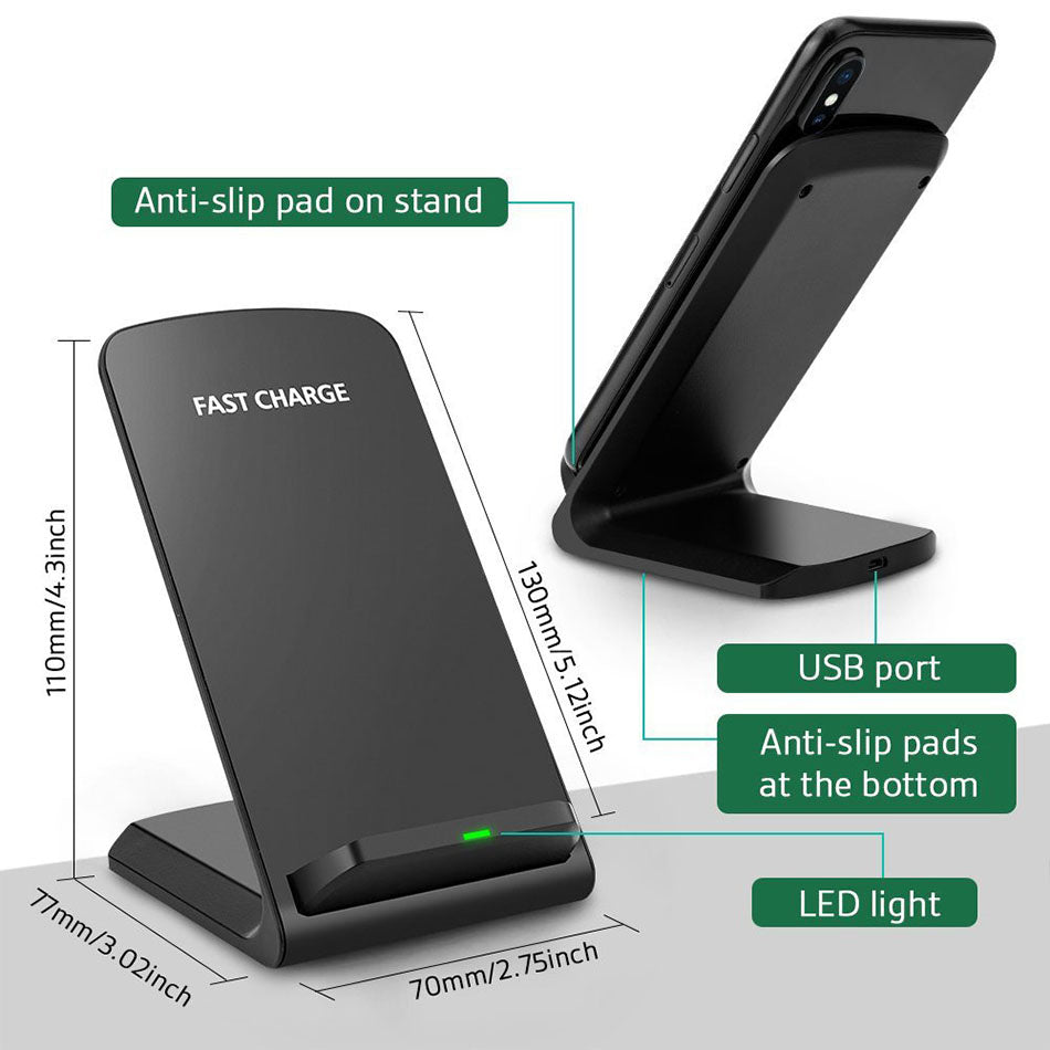 Chargeur sans fil vertical 30W – Recharge rapide QC3.0, noir ou blanc