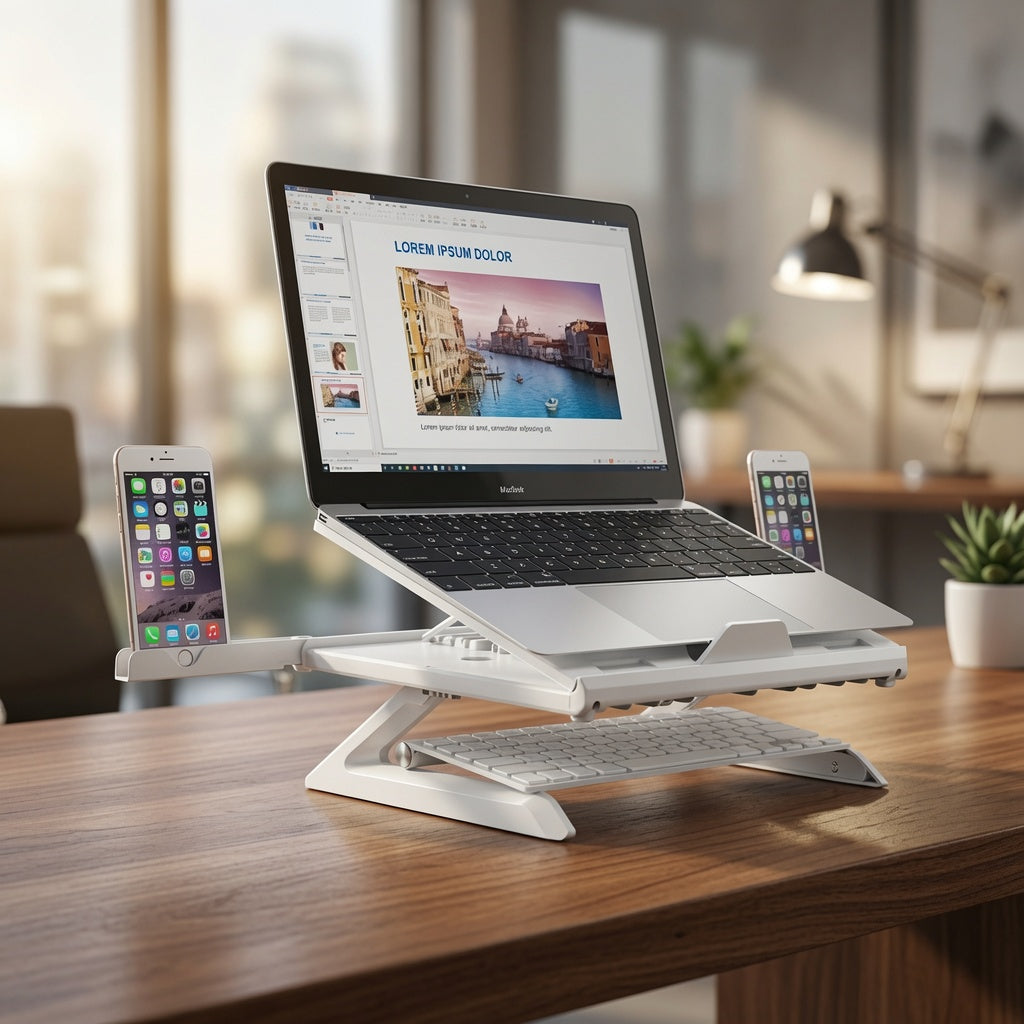Support laptop réglable pliable – Hauteur ajustable, compatible jusqu'à 17 pouces, 20 kg