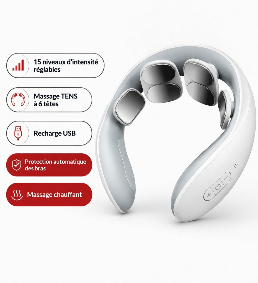 Masseur cervical portable – Chaleur + impulsions, rechargeable USB, 3 modèles